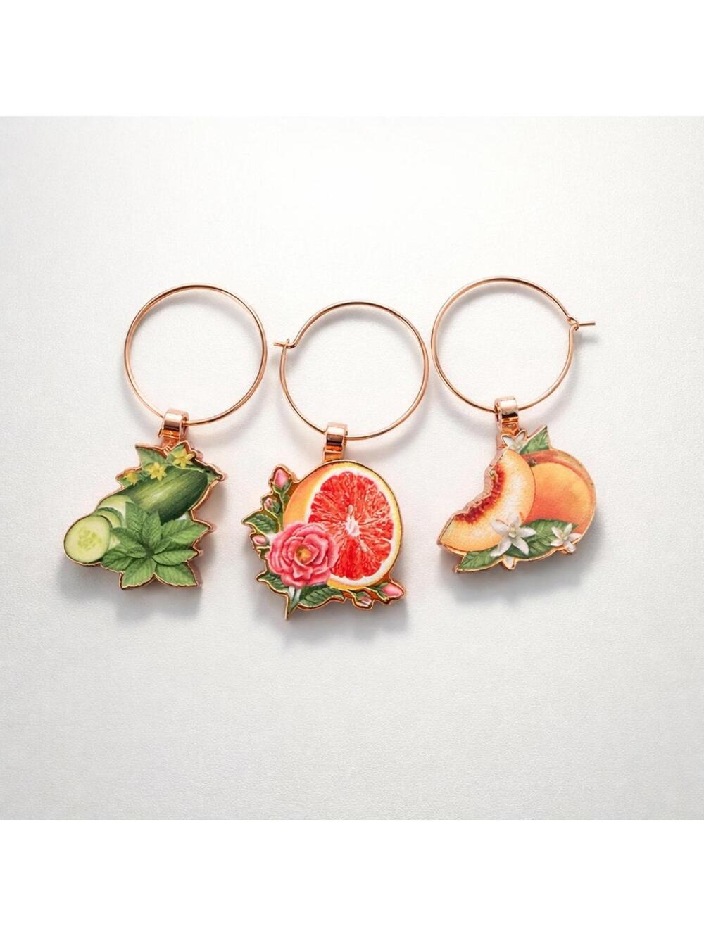 Set of 3 Ketel One Botanical Themed Wine Glass Charms